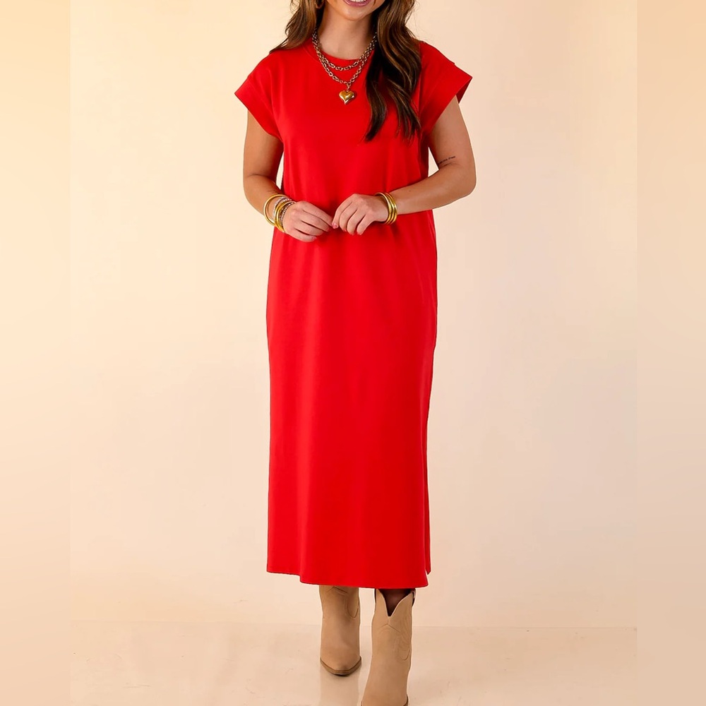 NEW❤️Zenana Short Sleeve Midi Dress Small Red